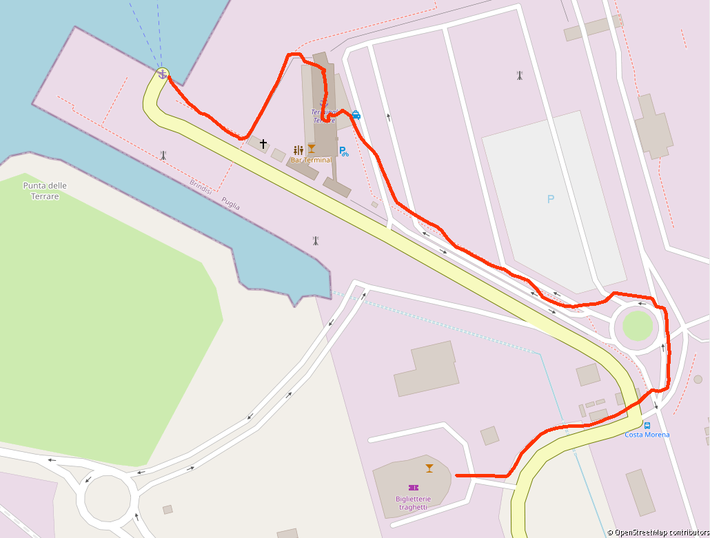 Map of the route to walk in Brindisi